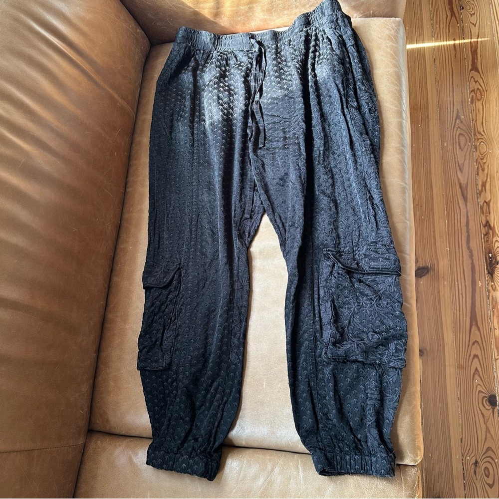 Johnny Was embroidered cargo pants texture black designer luxe